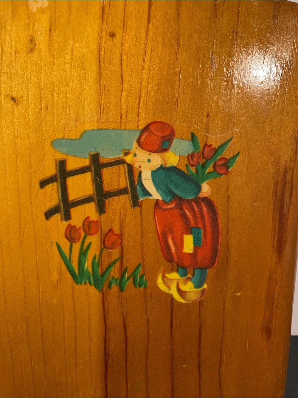 Vintage Hand-Painted Wooden Wall Hanging Knife Block with Dutch Girl Motif